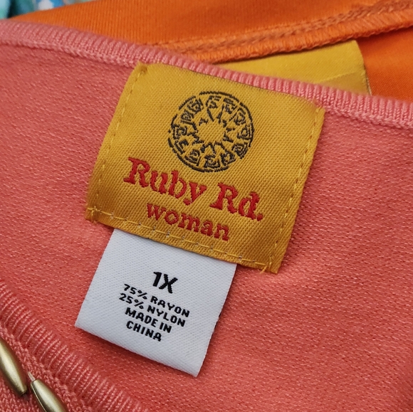 Ruby Rd. Sherbert Orange Beaded Tank Top Adorned with Beads  Size 1X Plus - Picture 7 of 8